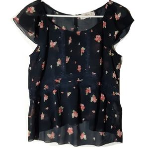 Abercrombie & Fitch blue floral sheer top